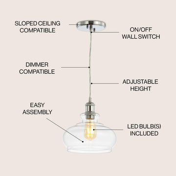 Wyatt 9.5" Adjustable Drop Pharmacy Metal/Glass LED Pendant - JONATHAN Y